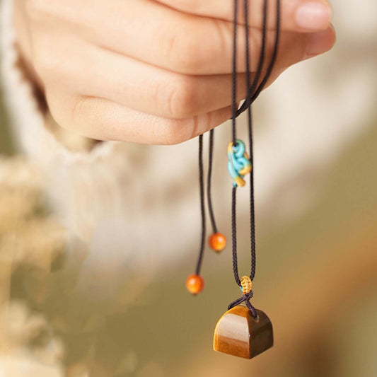 Tiger Eye Stone Seal Pendant (Couple Pendant | Content Customization)